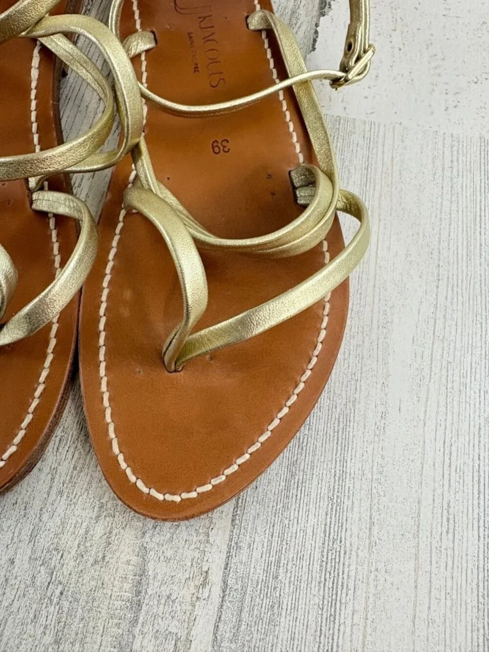 K Jacques Epicure Gold Sandals Leather Size 39 Gladiator Strappy